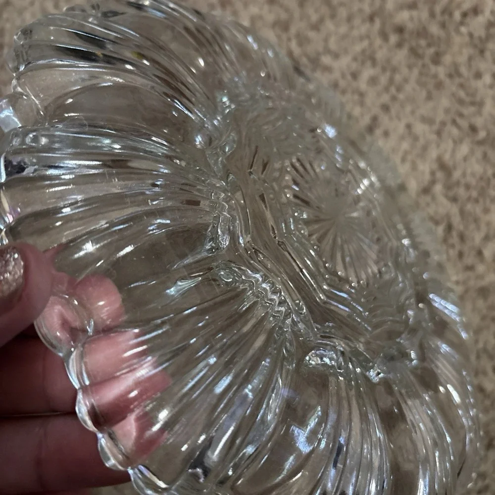 Vintage Clear Glass Deviled Egg Plate Tray 12 Egg Sections Scalloped Edge 10